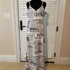 Black and White Newspaper Print Maxi Dress
